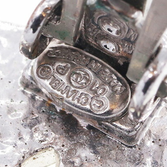 Chanel Earrings Coco Mark Silver Clear Metal Rhinestone 01P 2001 Model Ladies... - Picture 4 of 8